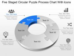 Xm five staged circular puzzle process chart with icons powerpoint template