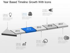 Year based timeline growth with icons powerpoint template slide