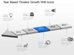 Year based timeline growth with icons powerpoint template slide