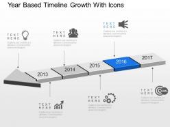 Year based timeline growth with icons powerpoint template slide