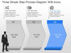 Zp three simple step process diagram with icons powerpoint template