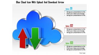 1114 blue cloud icon with upload and download arrow image graphics for powerpoint