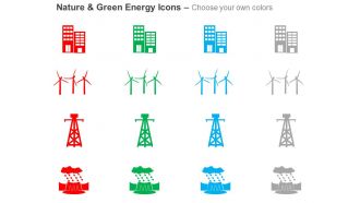 Cz green energy icons with windmill towers and building ppt icons graphics