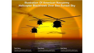 Illustration of american navyarmy helicopter blackhawk over sea sunset sky