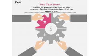 Team with gear pieces and icons teamwork success strategy flat powerpoint design
