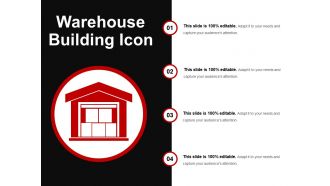 Warehouse building icon ppt examples slides
