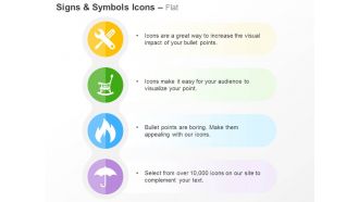 Wrench screwdriver chair flame umbrella ppt icons graphics