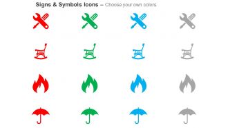 Wrench screwdriver chair flame umbrella ppt icons graphics
