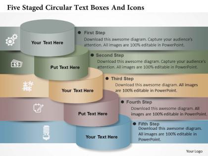 0115 five staged circular text boxes and icons powerpoint template