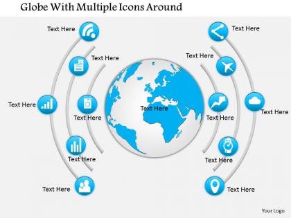 0115 globe with multiple icons around powerpoint template