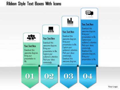 0115 ribbon style text boxes with icons powerpoint template