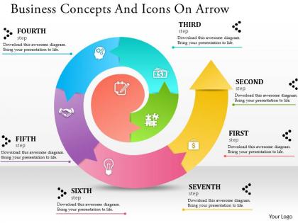 0514 business concepts and icons on arrow powerpoint presentation