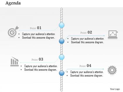 0914 business plan agenda diagram with globe and four points icon powerpoint presentation template