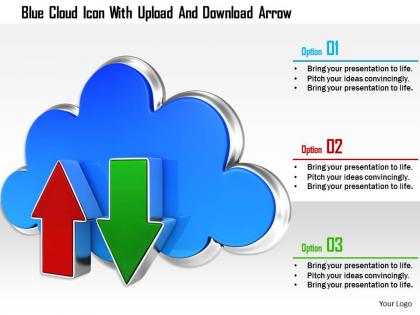 1114 blue cloud icon with upload and download arrow image graphics for powerpoint