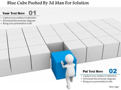 1114 blue cube pushed by 3d man for solution ppt graphics icons
