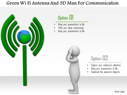 1114 green wi fi antenna and 3d man for communication ppt graphics icons