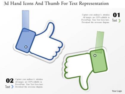 1214 3d hand icons and thumb for text representation powerpoint template