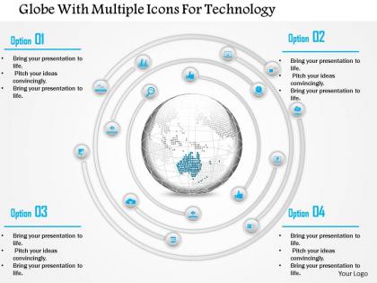 1214 globe with multiple icons for technology powerpoint template