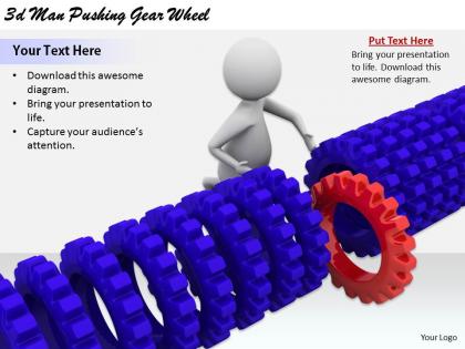 2513 3d man pushing gear wheel ppt graphics icons powerpoint