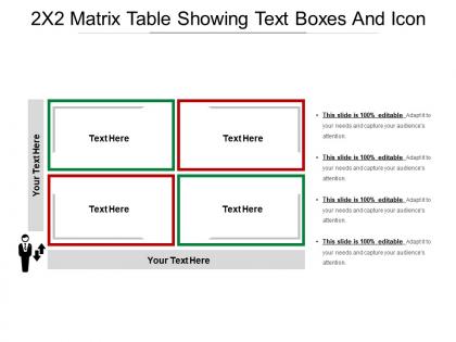 2x2 matrix table showing text boxes and icon