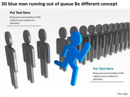 3d blue man running out of queue be different concept ppt graphic icon