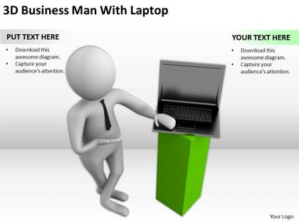 3d business man with laptop ppt graphics icons powerpoint
