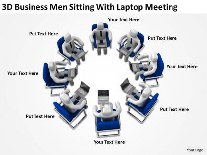 3d business men sitting with laptop meeting ppt graphics icons powerpoint