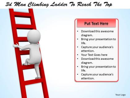 3d man climbing ladder to reach the top ppt graphics icons powerpoint