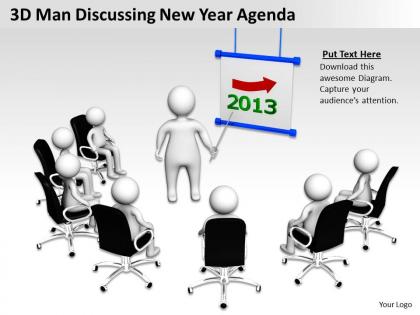 3d man discussing new year agenda ppt graphics icons