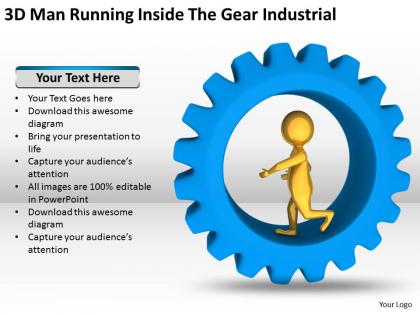 3d man running inside the gear industrial ppt graphics icons powerpoint