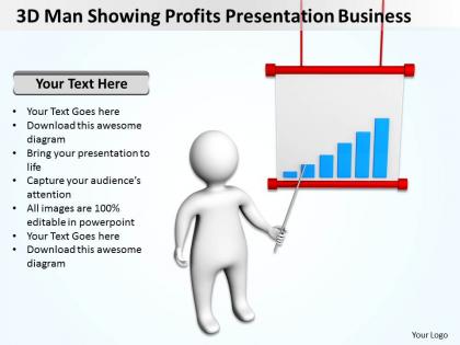 3d man showing profits presentation business ppt graphic icon