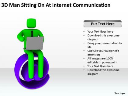3d man sitting on at internet communication ppt graphic icon