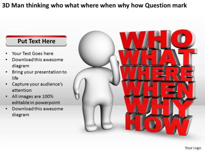 3d man thinking who what where when why how question mark ppt graphics icons