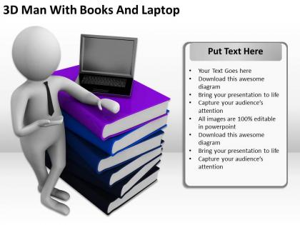 3d man with books and laptop ppt graphics icons powerpoint