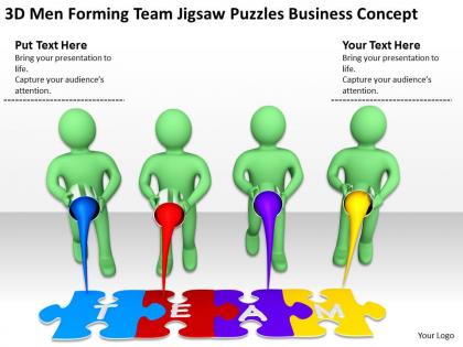 3d men forming team jigsaw puzzles business concept ppt graphics icons powerpoint