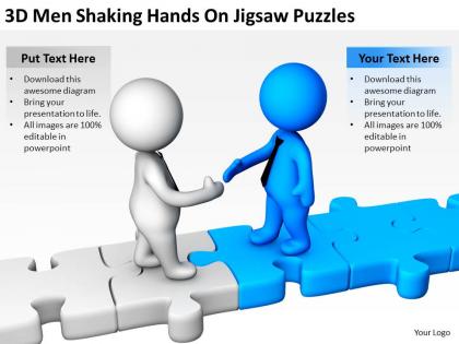 3d men shaking hands on jigsaw puzzles ppt graphics icons powerpoint