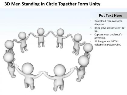 3d men standing in circle together form unity ppt graphics icons