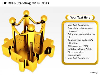 3d men standing on puzzles represents unity ppt graphics icons