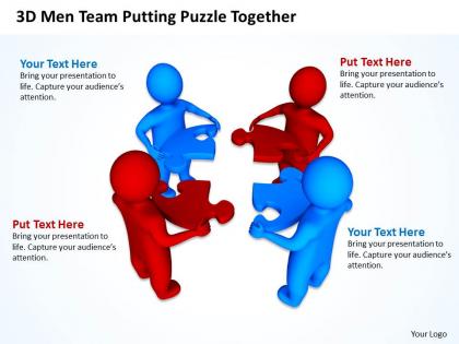 3d men team putting puzzle together communication concept ppt graphics icons