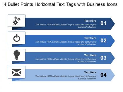 4 bullet points horizontal text tags with business icons