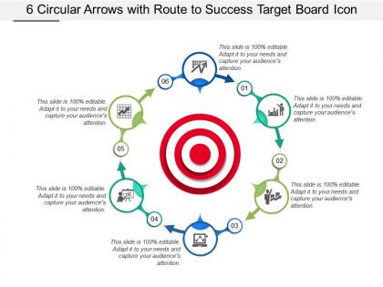 6 circular arrows with route to success target board icon