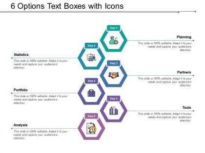 6 options text boxes with icons
