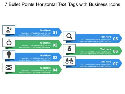 7 bullet points horizontal text tags with business icons