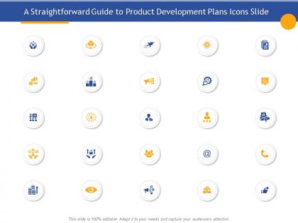 A straightforward guide to product development plans icons slide ppt samples