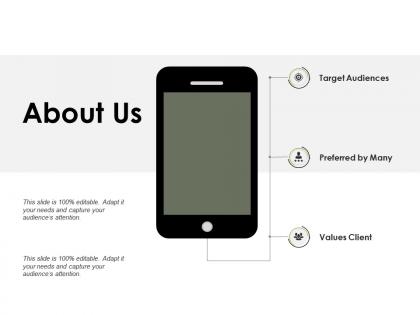 About us valued clients preferred by many target audiences d92 ppt powerpoint presentation icon