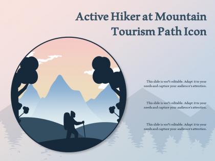 Active hiker at mountain tourism path icon