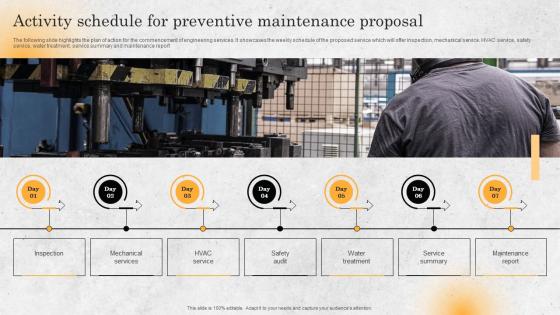 Activity Schedule For Preventive Maintenance Proposal Ppt Icon Example Introduction