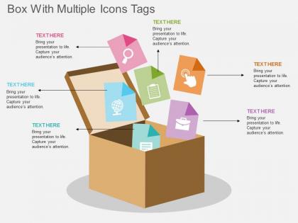 Ad box with multiple icons tags flat powerpoint design