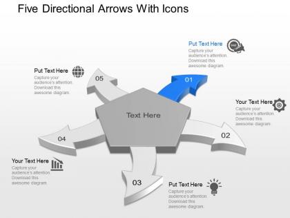 Af five directional arrows with icons powerpoint template