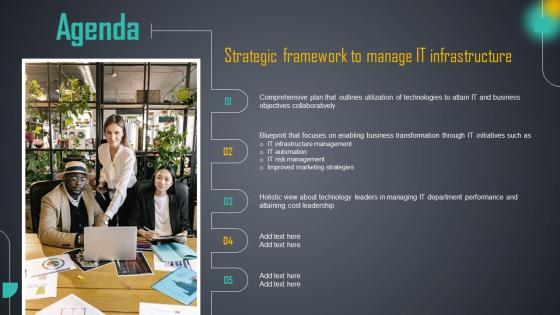 Agenda For Strategic Framework To Manage IT Infrastructure Ppt Icon Example Introduction Strategy SS